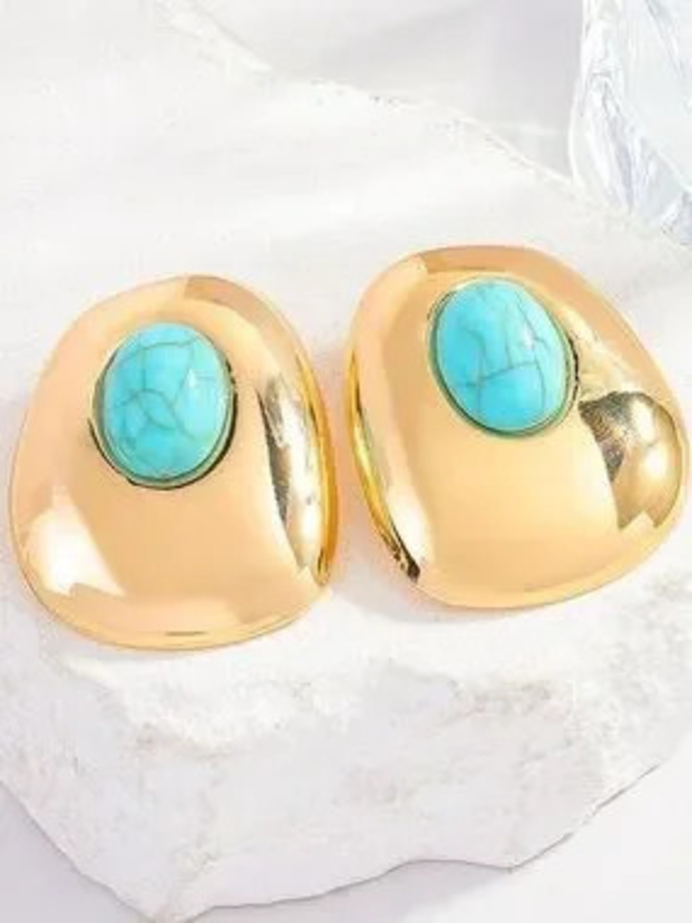 Anthropologie Gold Tone Earrings with Turquoise Cabochon